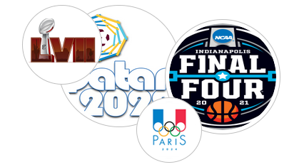 Book major events, Superbowl LIII, FIFA World cup 2018, Summer Games 2020, NCAA Final Four 2019