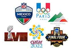 Book major events, Superbowl LI, FIFA World cup 2014, Summer Games 2016 Rio, NCAA Final Four 2015